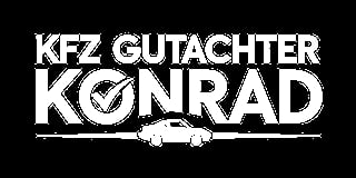 KFZ Gutachter Konrad logo featuring white text and a checkmark circle with a car silhouette on black background